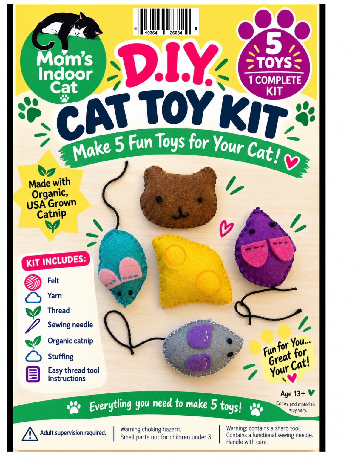 DIY Felt Cat Toy Kit - Mice with Cheese and Cat