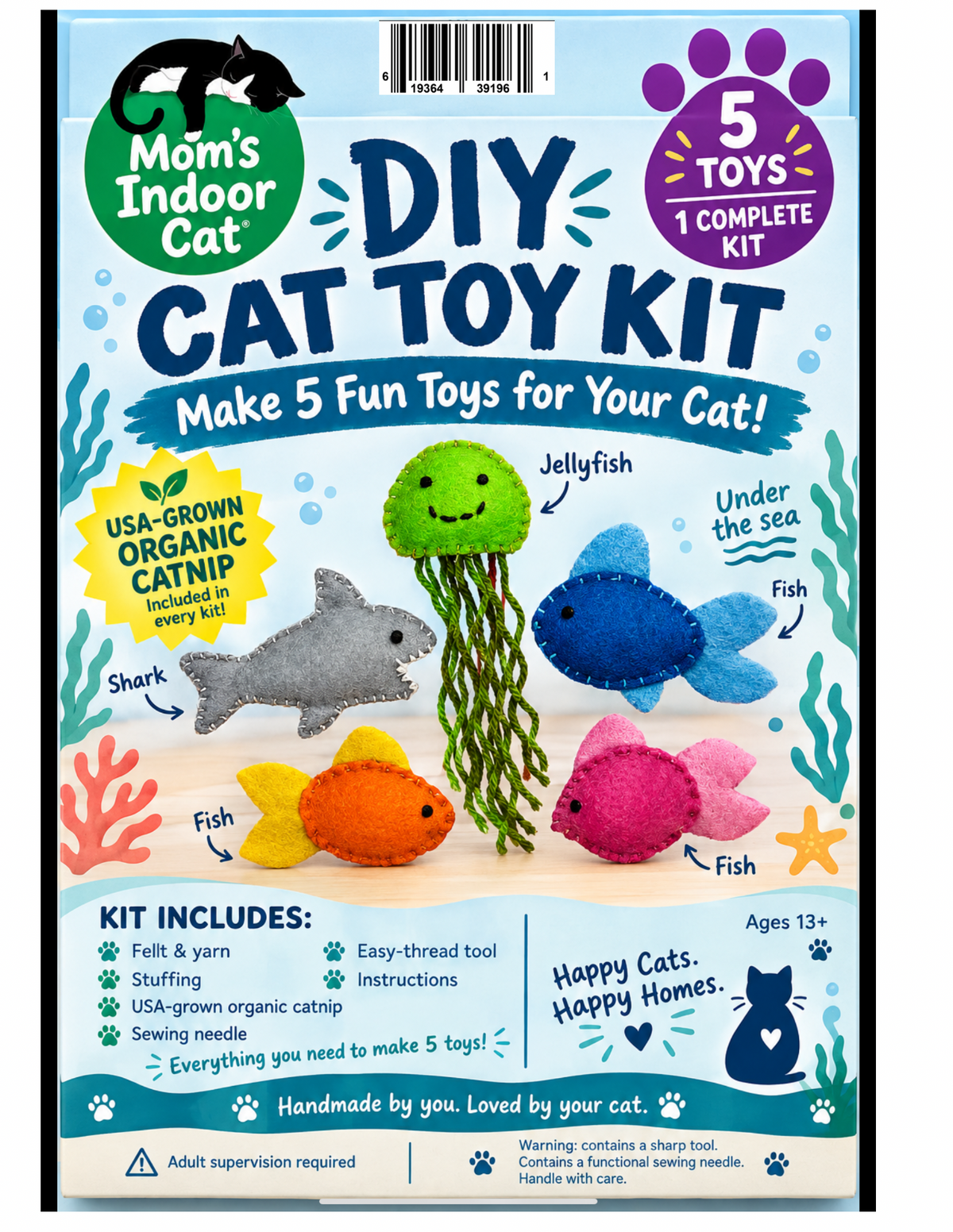 DIY Cat Toy Making Kit - Each Make 5 felt cat toys w/organic catnip